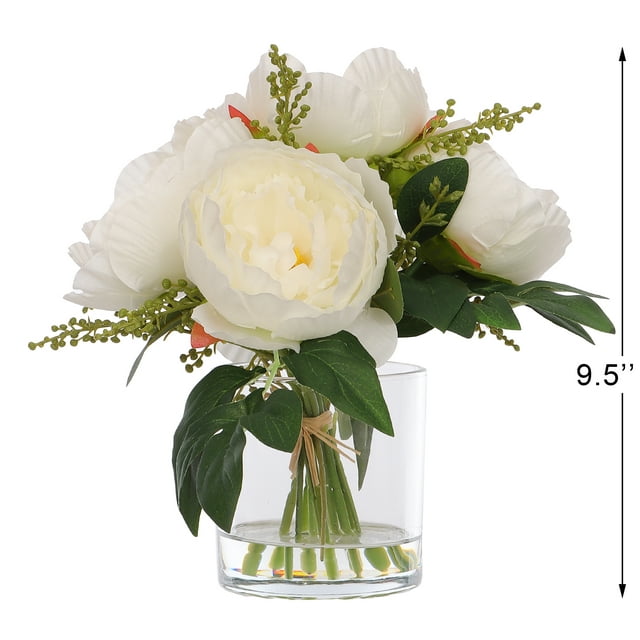 White Flowers in Clear Glass Jar, Artificial Flowers -9.5 White Flowers in Clear Glass Jar, Artificial Flowers -9.5